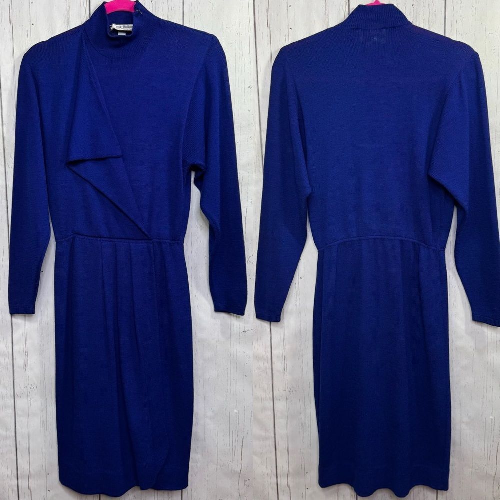 Vintage St. John by Marie Gray Wrap Style Midi Dress Blue USA Size 4 Classic